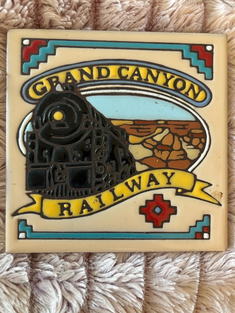 Earthtones Grand Canyon Railway Locomotive #18 Decorative 6” Square Tile